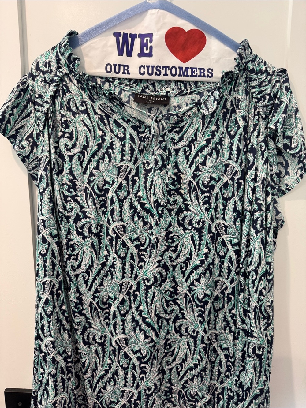 Lane Bryant Navy / Teal Paisley Short Sleeve Blouse